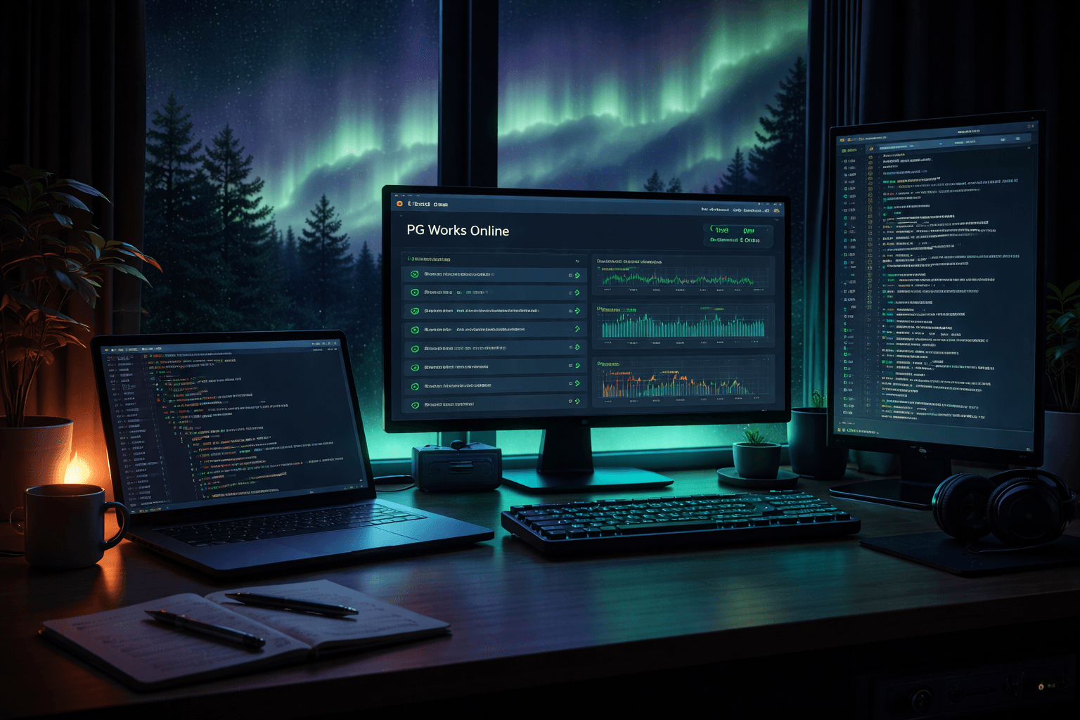 Night sky with aurora and treeline